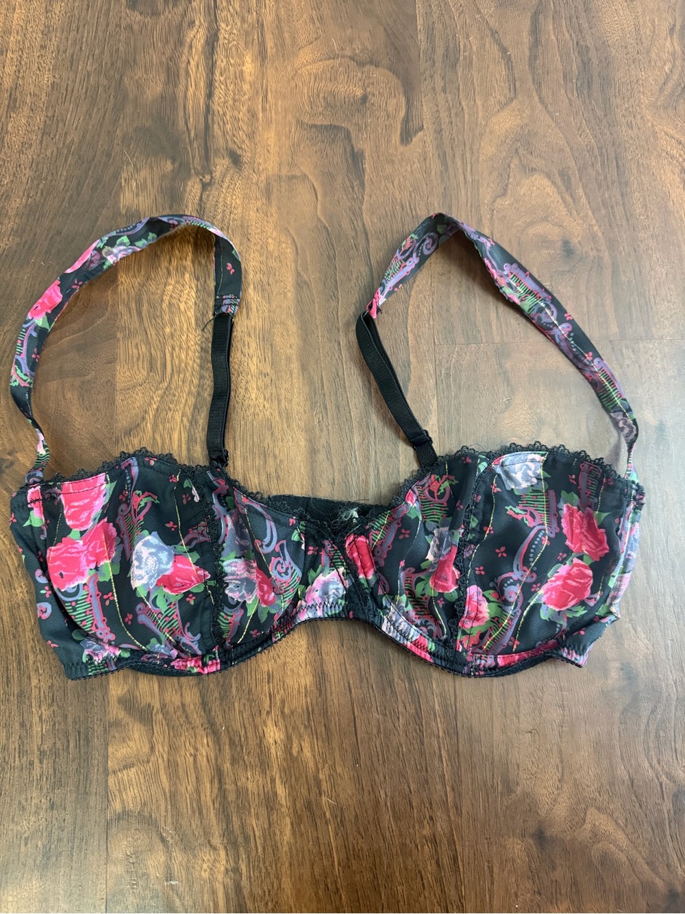 1980s Vintage Victoria's Secret Floral Silky Mesh Bra Romantic Lingerie